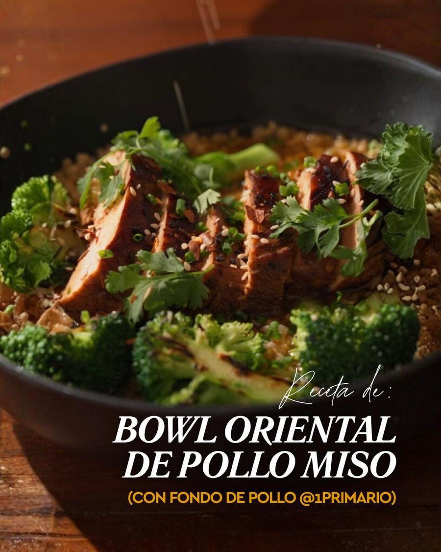 Bowl oriental de pollo al miso con fondo de pollo Primario